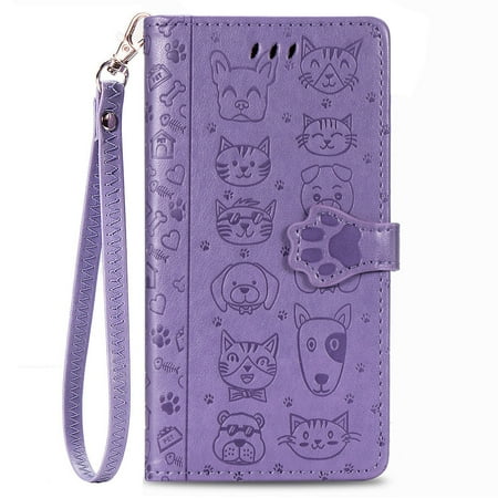 Case for HUAWEI HonorX40i Cat and dog embossed wallet cover made of PU leather, with 3 card holders and magnetic brackets for flip protection