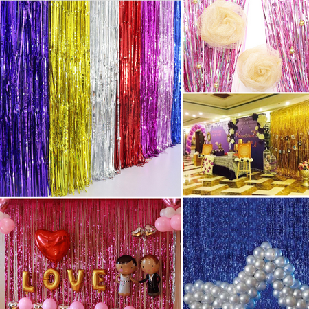 - 2/3M Shiny Tinsel Foil Fringe Window Curtain Wedding Party Backdrop Decorate