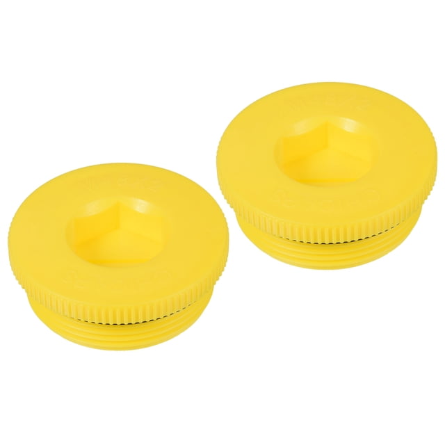 Unique Bargains M48x2 Hold Plugs Plastic Male Threaded Hex Socket End Cap, Yellow 2 Pack