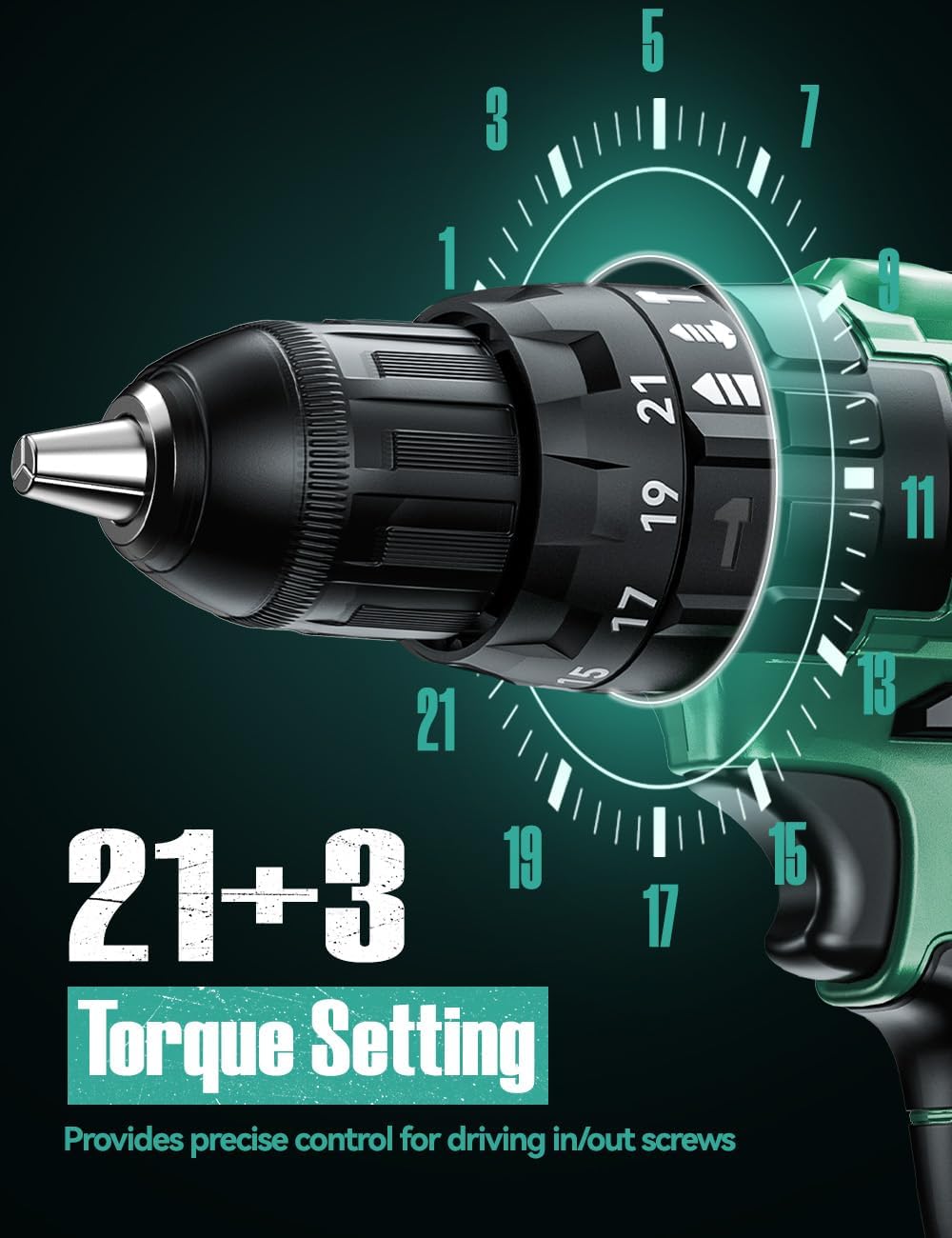 KIMO Hammer Drill - 20V 2X Battery Hammer Drill Cordless Drill Set