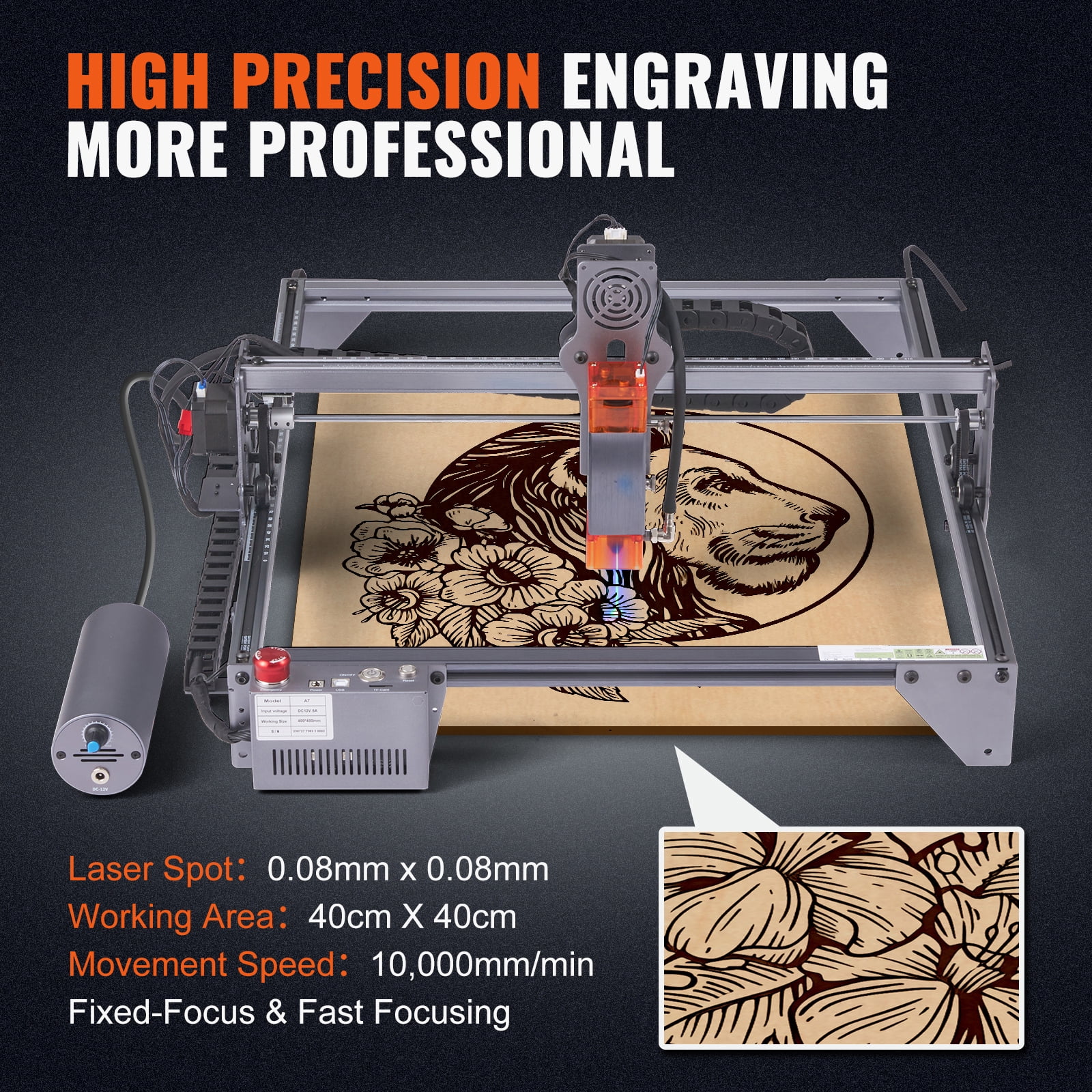 VEVOR Laser Engraver Laser Engraving Machine 10W Compressed Spot Eye Protection