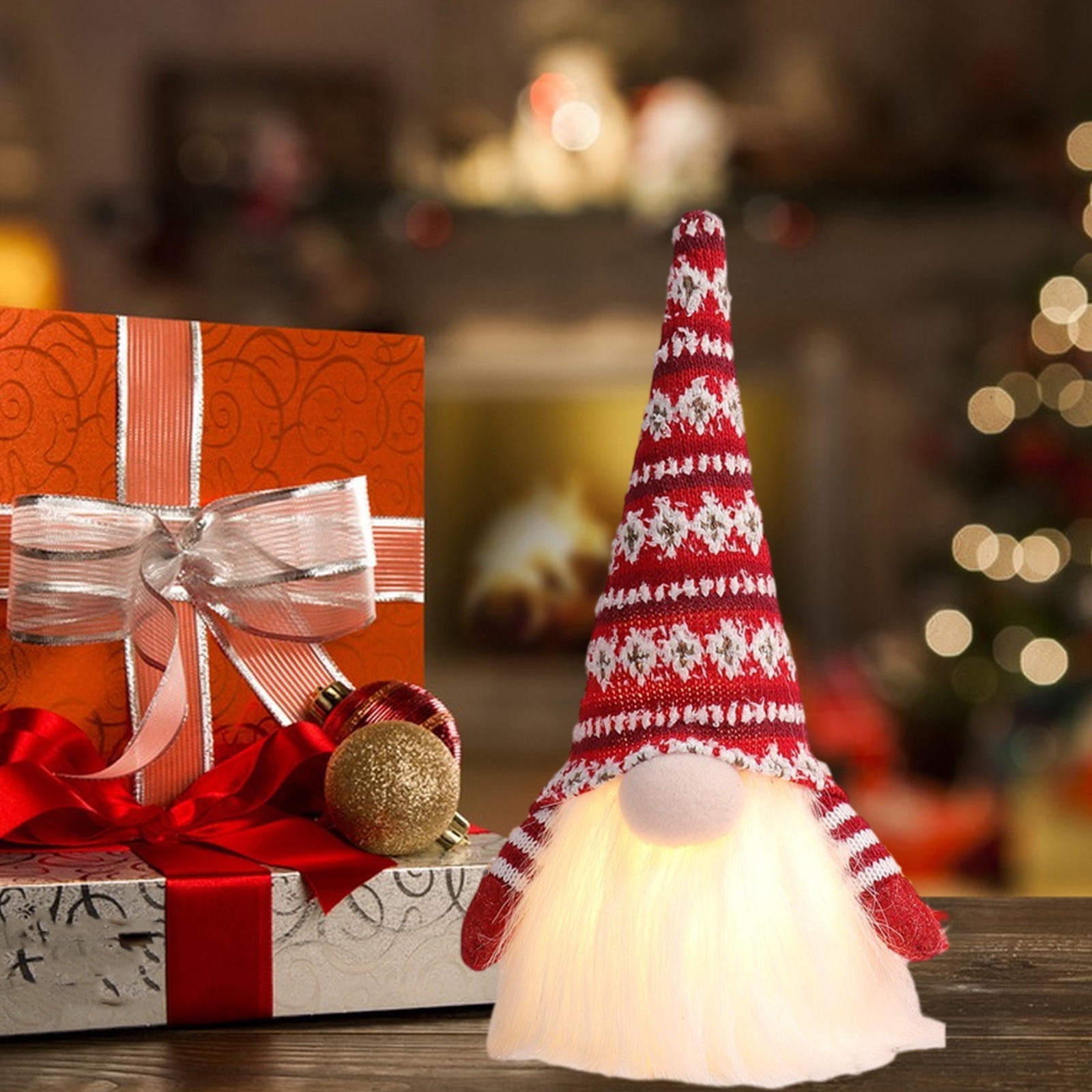 Christmas Lights Gnome with Xmas Song Decorations, 2024 Xmas Ornaments Gift, Scandinavian Doll Figurine, Swedish Tomte Santa Handmade, Holiday Party Crafts, 10 inch, Red