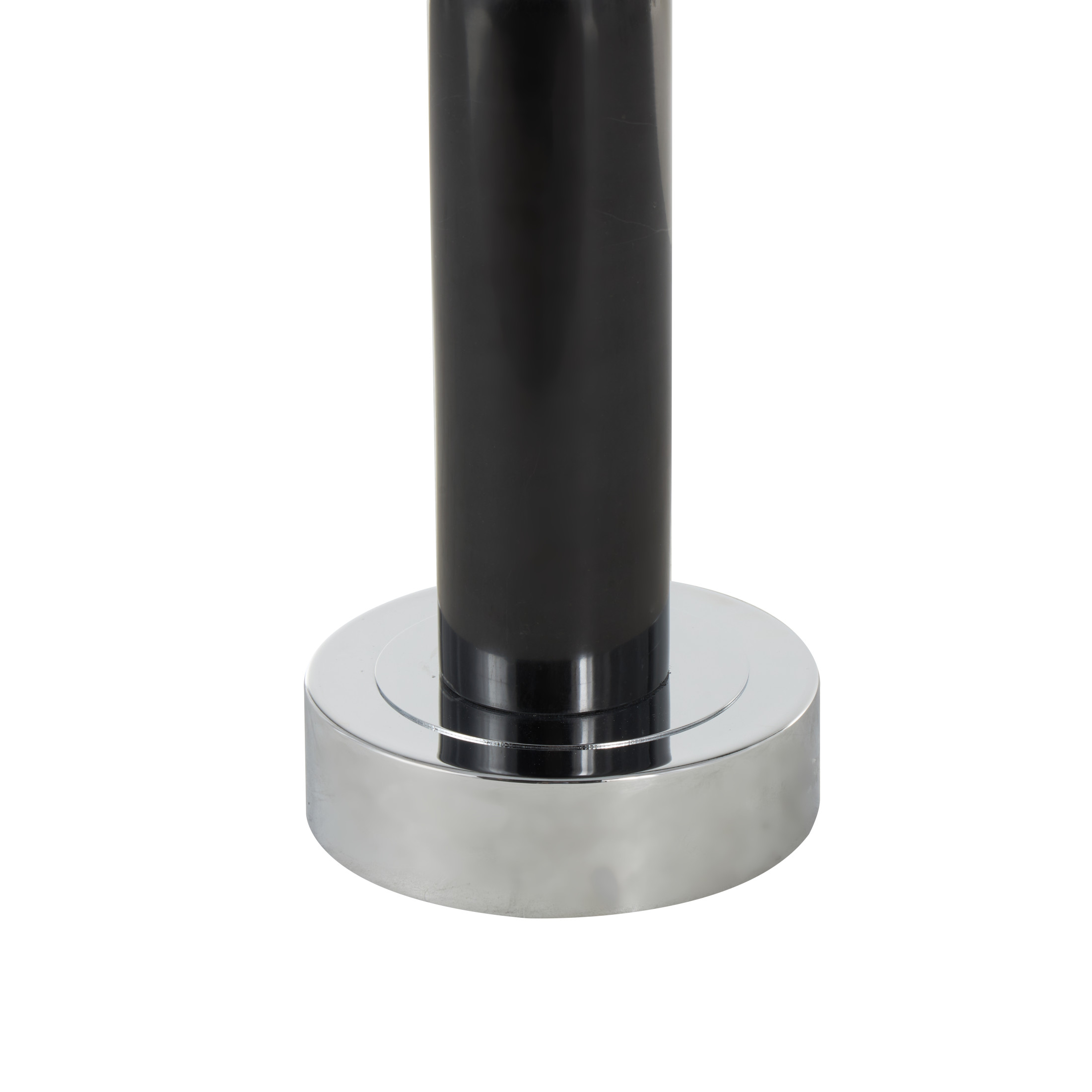 DecMode 14" x 21" Black Marble Round Accent Table with Silver Metal Rod and Base, 1-Piece