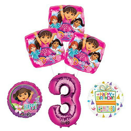 Dora the Explorer 3rd Birthday Party Supplies and Balloon Bouquet