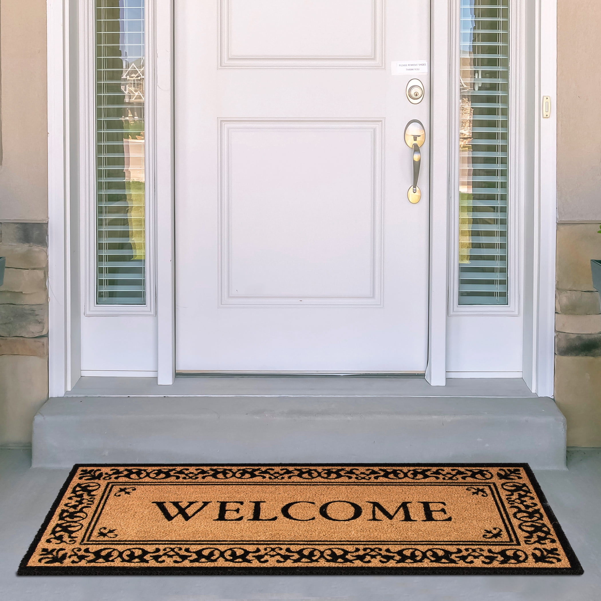 Mainstays Black 'Welcome' Estate Outdoor Coir Doormat, 20"x46"