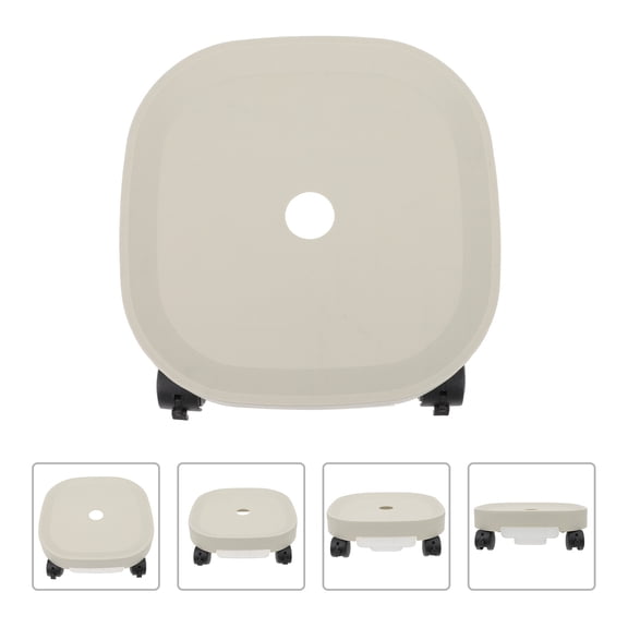 PAMINGONO 1Set Beige Plastic Flowerpot Tray With Wheels for Indoor Gardening Round Planter Stand 11.8x8.7in