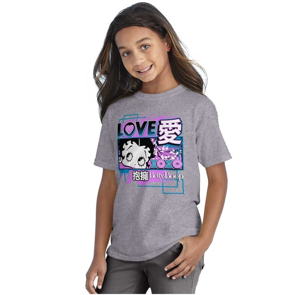 Kanji Style Betty Boop Love XOXO Girls Kids T Shirt Tees Teen Brisco Brands XS