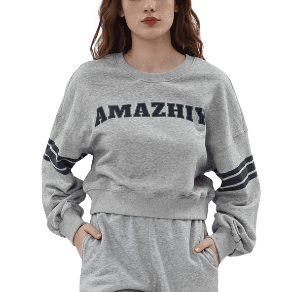 Amazhiyu Women’s Printed Hoodie Drop Shoulder Pullover Long Sleeve Crew Neck Hoodie