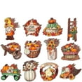 thumbnail image 2 of 12 Piece Wooden Thanksgiving Fall Doll & Pumpkin Hanging Ornaments Set, Autumn Themed Home Decor, Rustic Style - Orange, 2 of 7