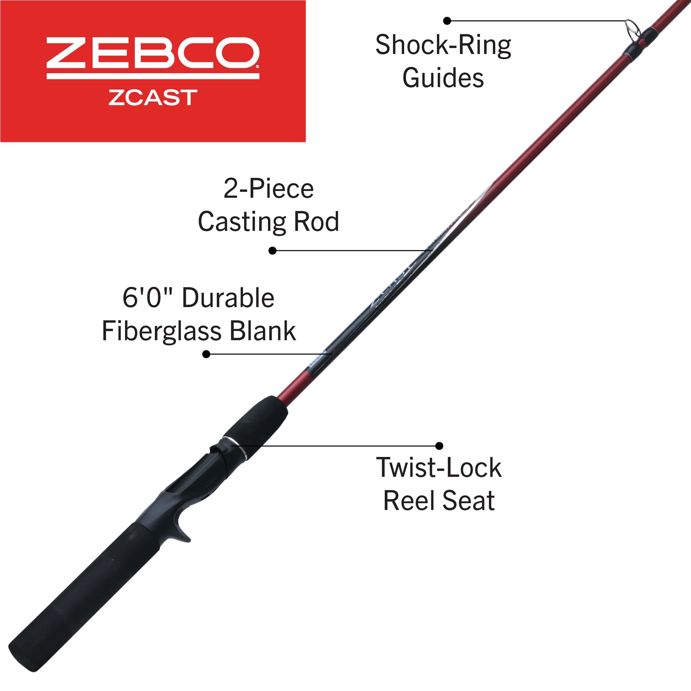 "Zebco ZCASTC602MA Medium 6' Z-Cast 2 Piece Casting Fishing Rod"