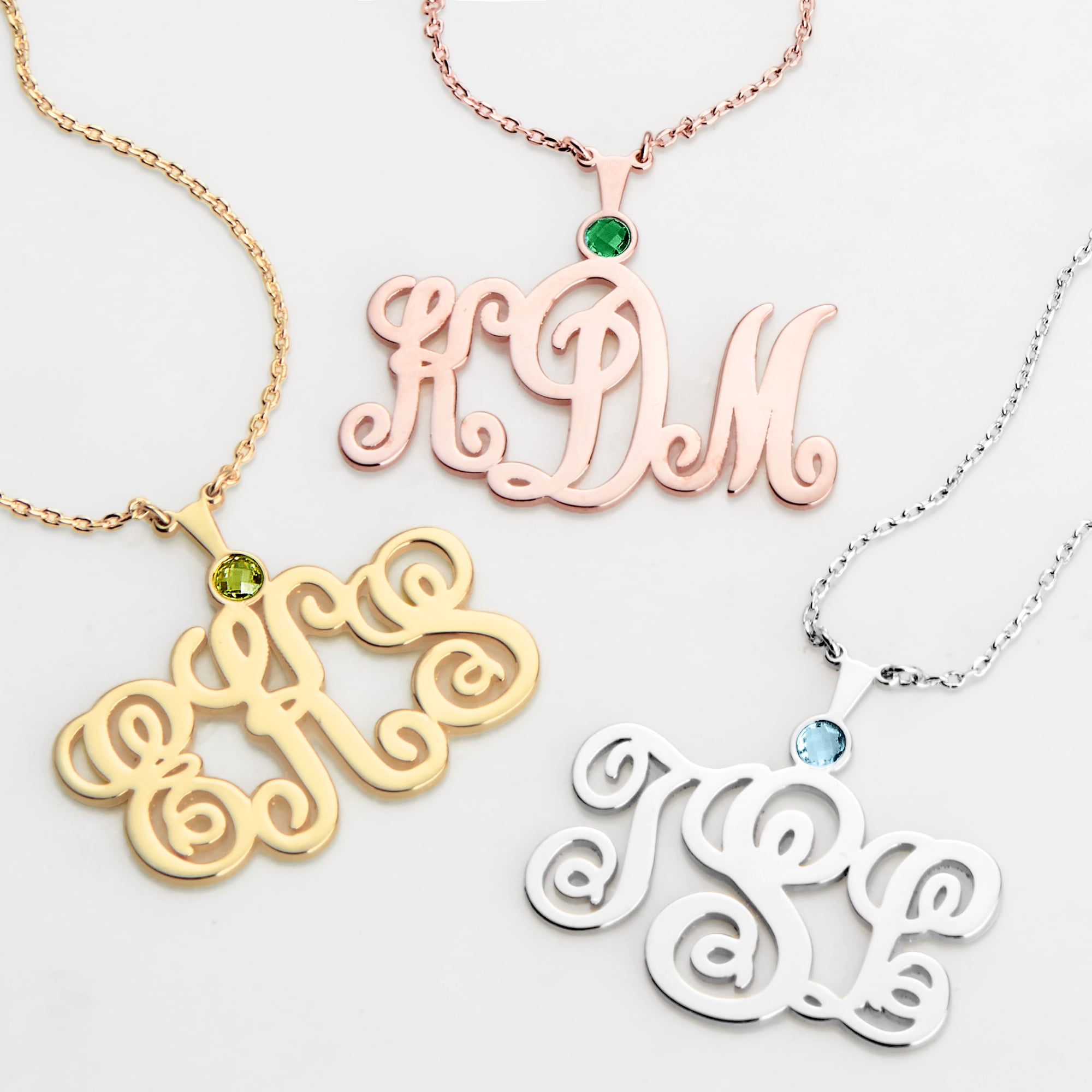 Personalized Planet Women's Monogram with Birthstone Necklace - Medium