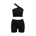 thumbnail image 3 of Miqool Women's 2-Piece Workout Set One Shoulder Sports Bra and High Waist Biker Shorts Seamless Ribbed Activewear Yoga Gym Outfits, 3 of 7