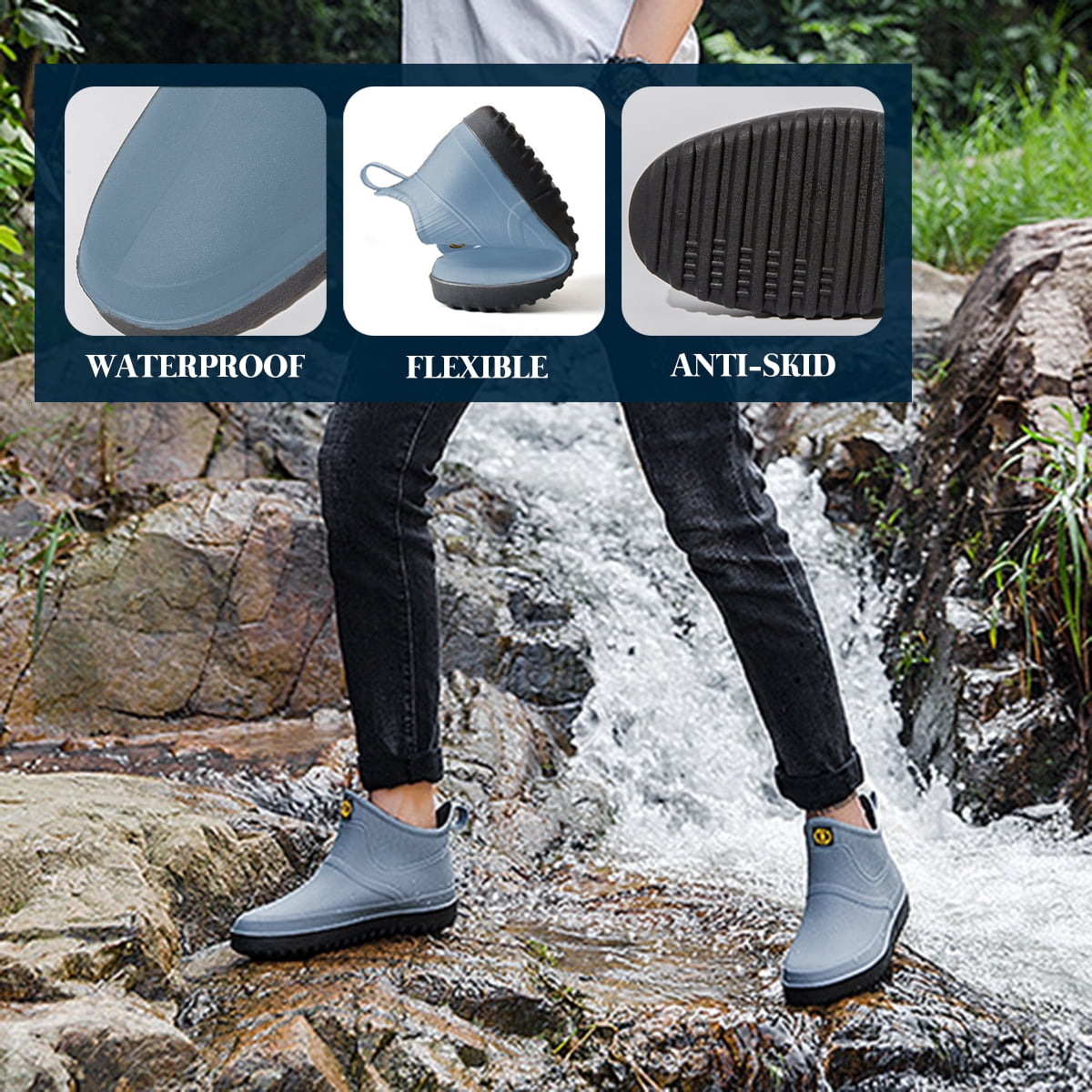 AUXDIQ Rain Boots Men Short Ankle Women Waterproof Rain Boots Outdoor Garden Shoes