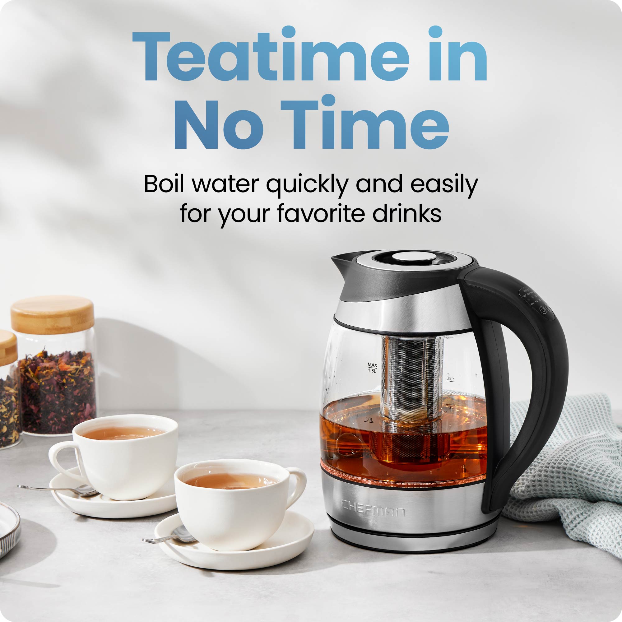 Chefman 1.8L Electric Glass Kettle with Temperature Control photo 2