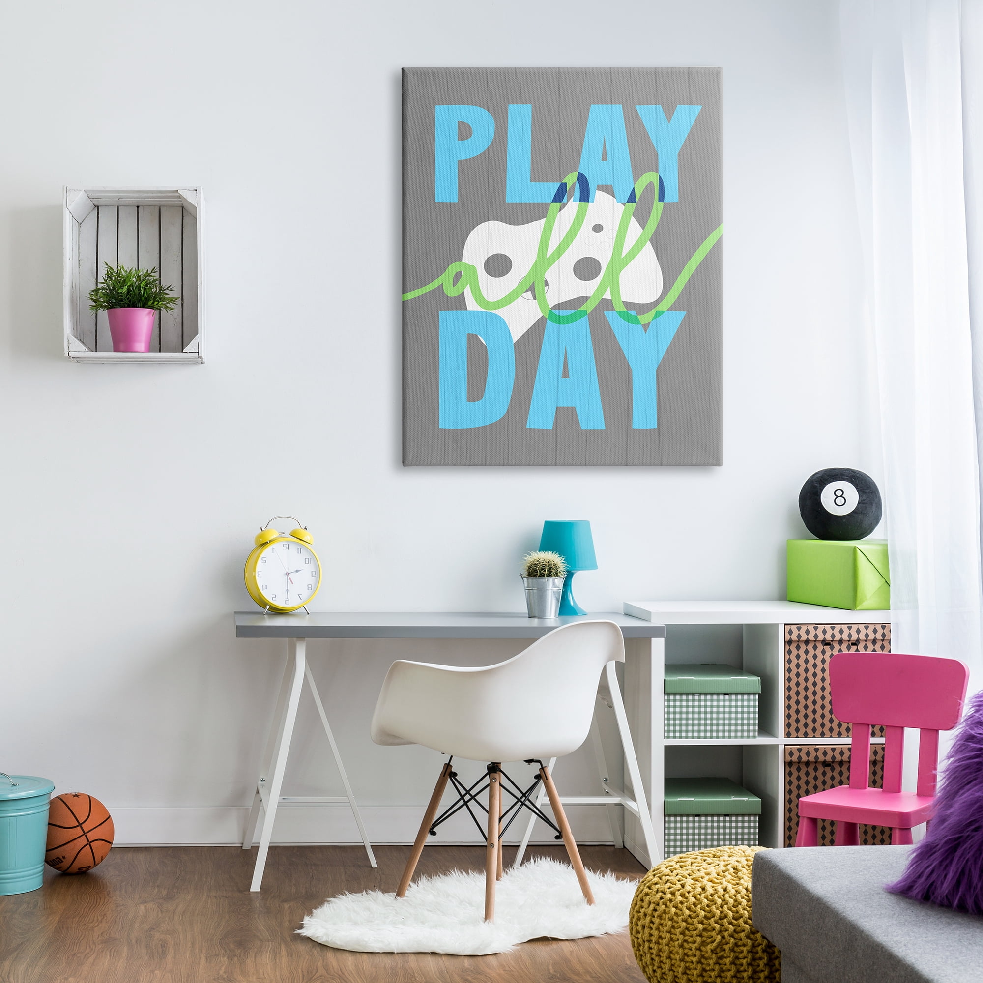 Stupell Industries Play All Day Phrase Rustic Video Game Controller, 36 x 48, Design by Daphne Polselli