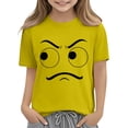 thumbnail image 5 of Blusas y camisas de manga corta con cuello redondo para niños y niñas, color liso, con estampado de expresión linda, manga corta, holgadas y cómodas, blusa para niña, 5 of 5
