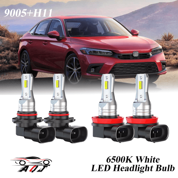 Compatible with Honda Civic 2016-2022 LED Headlight KIT High Low Beam Combo Bulbs (Pack of 4), 6500K White 10,000LM Super Bright, Plug and Play