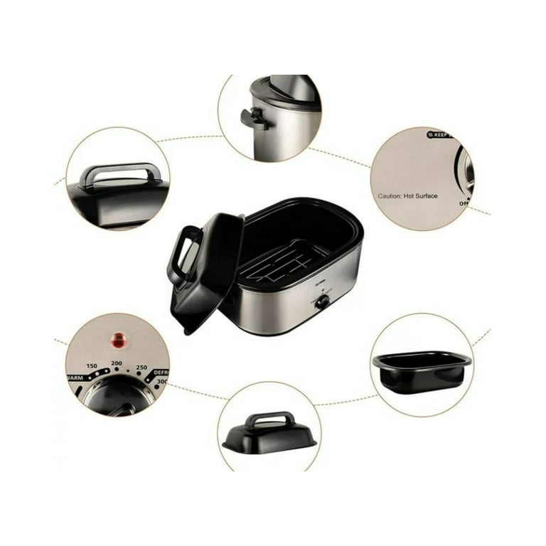 Aroma ART-712SBH 22 Quart Electric Roaster Oven with High-Dome & Self-Basting Lid, Stainless Steel