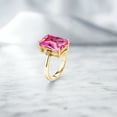 thumbnail image 4 of Gem Stone King 18K Yellow Gold Plated Silver Pink Created Sapphire and White Diamond Ring for Women (10.07 Cttw, Emerald Cut 14x10MM, Gemstone September Birthstone, Size 6), 4 of 4