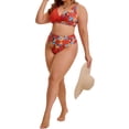 thumbnail image 5 of Agnes Orinda Women's Plus Size 2 Piece Bikini Sets Swimsuits Floral High Waisted Push Up Printed Beach Vacation Pool Party Bathing Suit 1X Orange, 5 of 8