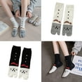thumbnail image 5 of Women Cotton Split 2 Toe Kimono Tabi Crew Socks Cute Cat Print Flip Flop Hosiery, 5 of 19