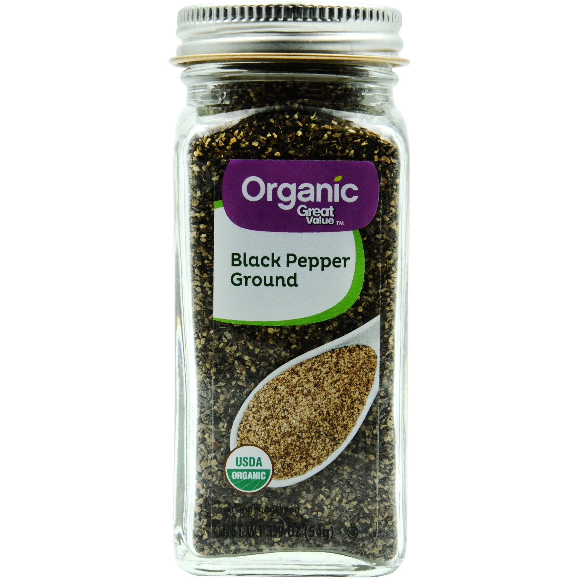 Great Value Organic Ground Black Pepper, 1.9 oz