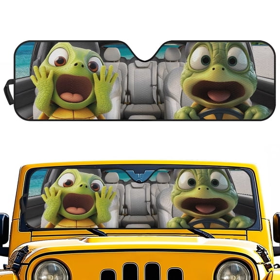 XYZCANDO Funny Turtle Windshield Sun Shade Sun Visors for UV Rays & Heat Protection for 2007-2018 Jeep Wrangler JK JKU & 1997-2006 Jeep Wrangler TJ LJ Keep Your Vehicle Cool