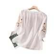 thumbnail image 3 of Embroidered Tops for Women 3/4 Sleeve Peasant Boho Blouse Crewneck Cotton Linen Shirts Casual Bohemian Loose Tunics White 2XL, 3 of 3