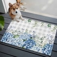 thumbnail image 4 of Blue Flower Bathroom Mats 2x3 FT, Non Slip Small Kitchen Mat, Grey Plaid Hydrangeas Eucalyptus Leaves Washable Soft Backed Front Door Throw Rugs Non-Shedding Indoor Outdoor Doormat for Entryway Sink, 4 of 8