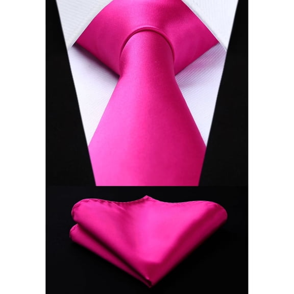 HISDERN Mens Solid Color Ties Formal Satin Necktie and Pocket Square Set Classic Tie Pink
