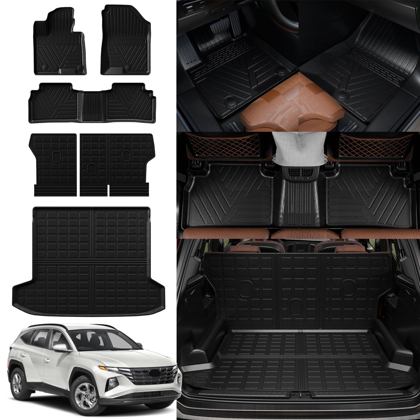 Custom Fit Cargo Liner & Backrest Mat For 2014-2019 Toyota Highlander | PU Leather Trunk Protector | All Weather Seat Cover