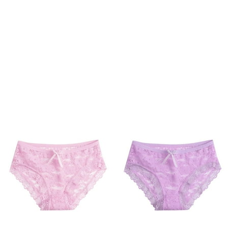 Wijhcboe 2 Pack Women Underwear Men Lace Sexy Panties Hollow Thong Lot Large Mesh Trousers Bow Low Sheer Panties Lingerie Waist Underwear for Women Glow in The Dark Underwear Women