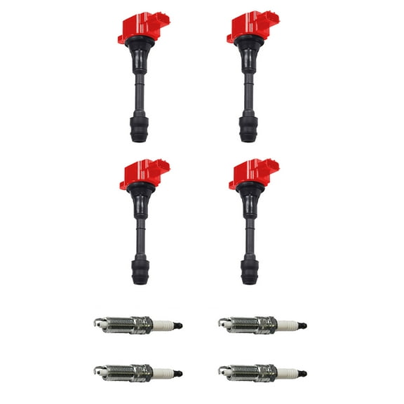 Set of 4 ISA Red Ignition Coils and NGK Spark Plugs Compatible with 2002-2005 Nissan Altima 2.5L Replacement for UF350