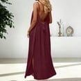 thumbnail image 2 of Cami Dresses for Women Sleeveless Cami Lounge Dress Backless Summer Split Dress Beach Maxi Sundresses with Back Tie, 2 of 7