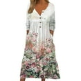 thumbnail image 1 of Robes pour Femmes Mode Décontractée Imprimée Col Boutonné Manches Longues avec Poches Noir L, 1 of 4