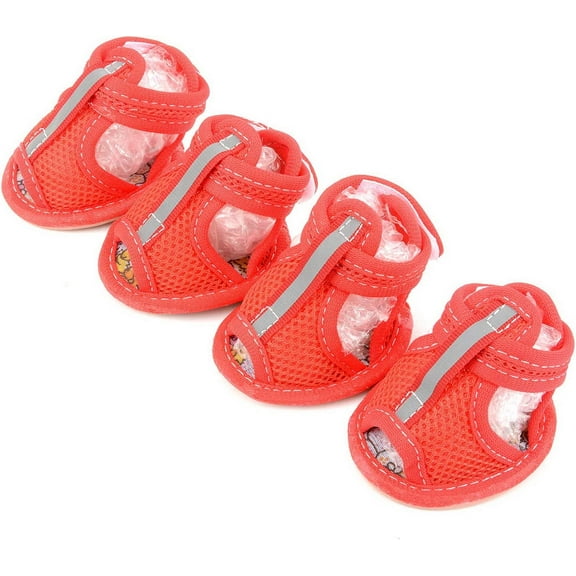 Reflective Dog Sandals Pet Shoes Breathable Soft Mesh Anti Skid Doggy Boots for Puppies Paw Protector Soft Rubber Sole for Walking Hot Pavement Nonslip 5 Sizes Leisure Cool Summer Red 4