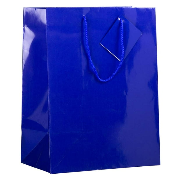 JAM Glossy Gift Bags, 10 x 13 x 5, Blue, 6/Pack, Large