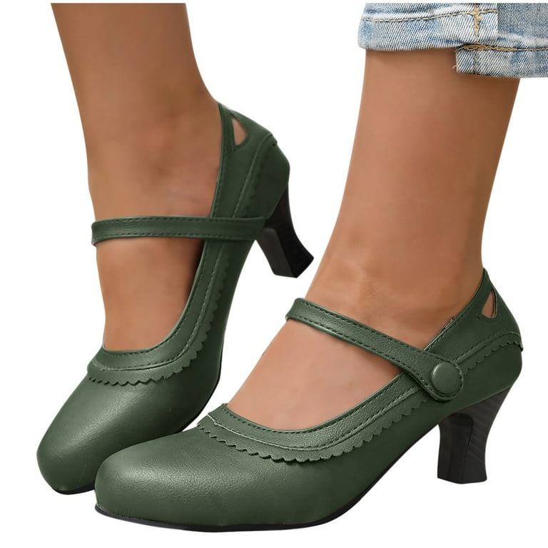 Viluyesy Women's Chunky Heeled Sandals, Closed Toe Solid Color Ankle Strap  Ladies Ruffles Office Dress Shoes Green - Walmart.com