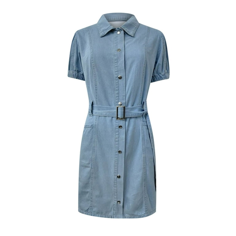 sachin and babi light blue dress APEXFWDT Womens Summer Denim Mini Dress Button Down Short Sleeve Babydoll  Dress for Women Elegant Casual Tie Waist Jean Dresses