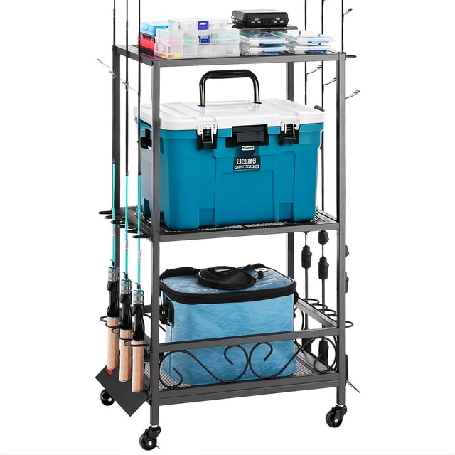 VEVOR 10 Pole Fishing Rod Holder Fishing Rack Cart Organizer with Wheels for Garage