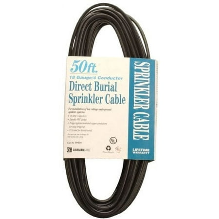 Coleman Cable 09638 18/4 Solid Underground Sprinkler System Wire, 18-Gauge, 4-Conductor, 50'