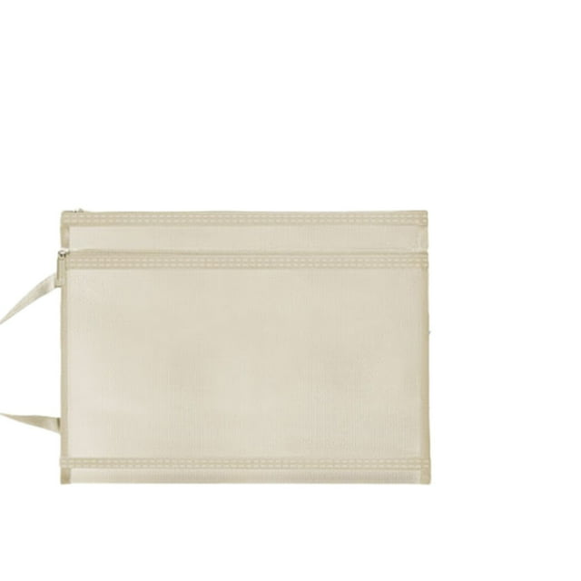 Clearance! Double Layer Mesh Zipper Pouch Bags with Handle Nylon Mesh Bags for Board Game & Puzzles Organizing Storage Toys Storage Bags A4 Zipper Mesh Bags File Bags for School Office Home Beige