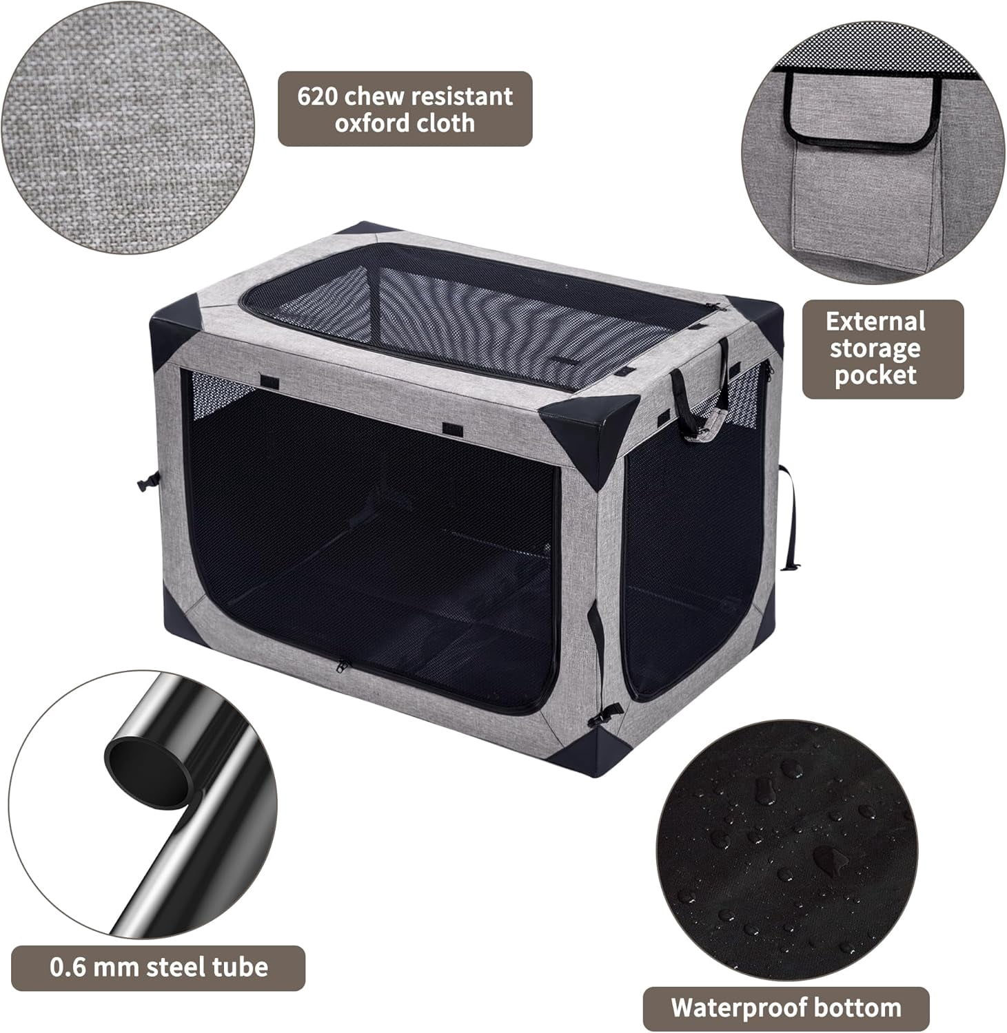 36 Inch Collapsible Soft Dog Crate with Chew Proof Mesh for Large Dogs