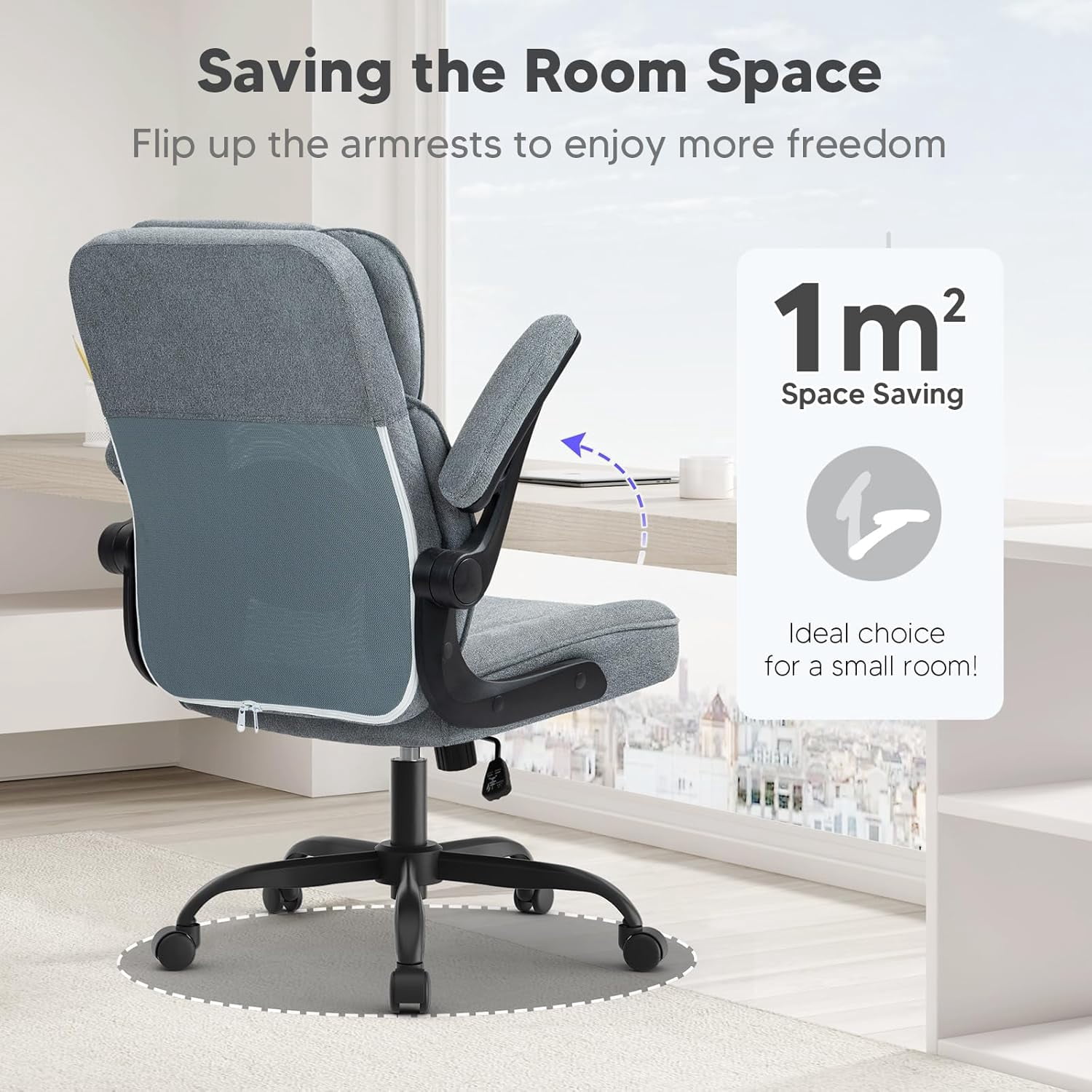 SEATZONE Ergonomic Home Desk Office Chair with Armrests and Wheels, Comfortable Swivel Task Executive Computer Chair, Velvet Fabric for Adults and Teens,Gray