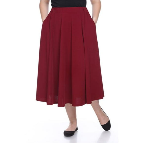 PS709-11-2XL Womens Plus Tasmin Flare Midi Skirt, Burgundy - 2XL
