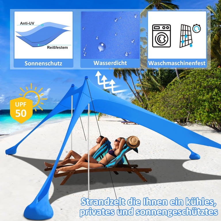 Beach Tent Canopy 10'x10' Beach Tents Sun Shelter 6-8 Person Beach Canopy  Tent Sun Shade Easy Setup Pop Up Beach Shade Canopy Portable Beach Tent UPF  ...