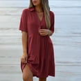 thumbnail image 5 of Guieoi Summer Dresses for Women Cotton-Linen Collared Short-Sleeve Cropped Button-Down Dress Red XXXL, 5 of 9