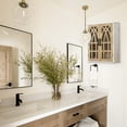 thumbnail image 3 of LuxenHome Farmhouse White and Natural MDF Wood Cathedral-Style 2-Door Wall Cabinet, 3 of 10