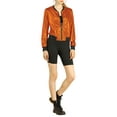 thumbnail image 3 of MODA NOVA Juniors Halloween Costume Casual Stand Collar Metallic Zip Crop Length Bomber Jacket Orange S, 3 of 7