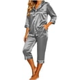 thumbnail image 2 of Lolmot 2 Piece Capri Pajamas for Women Casual Satin Button Down Pjs Long Sleeve Shirts with Capris Lightweight Comfy Lounge Set, 2 of 8